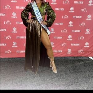 L'ATISTE Shimmering Olive Gown